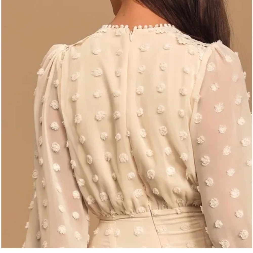 NEW Lulus Cream Embroidered Lace Boho Scandi Girl Chic XL Chiffon Dress lined - Picture 6 of 14